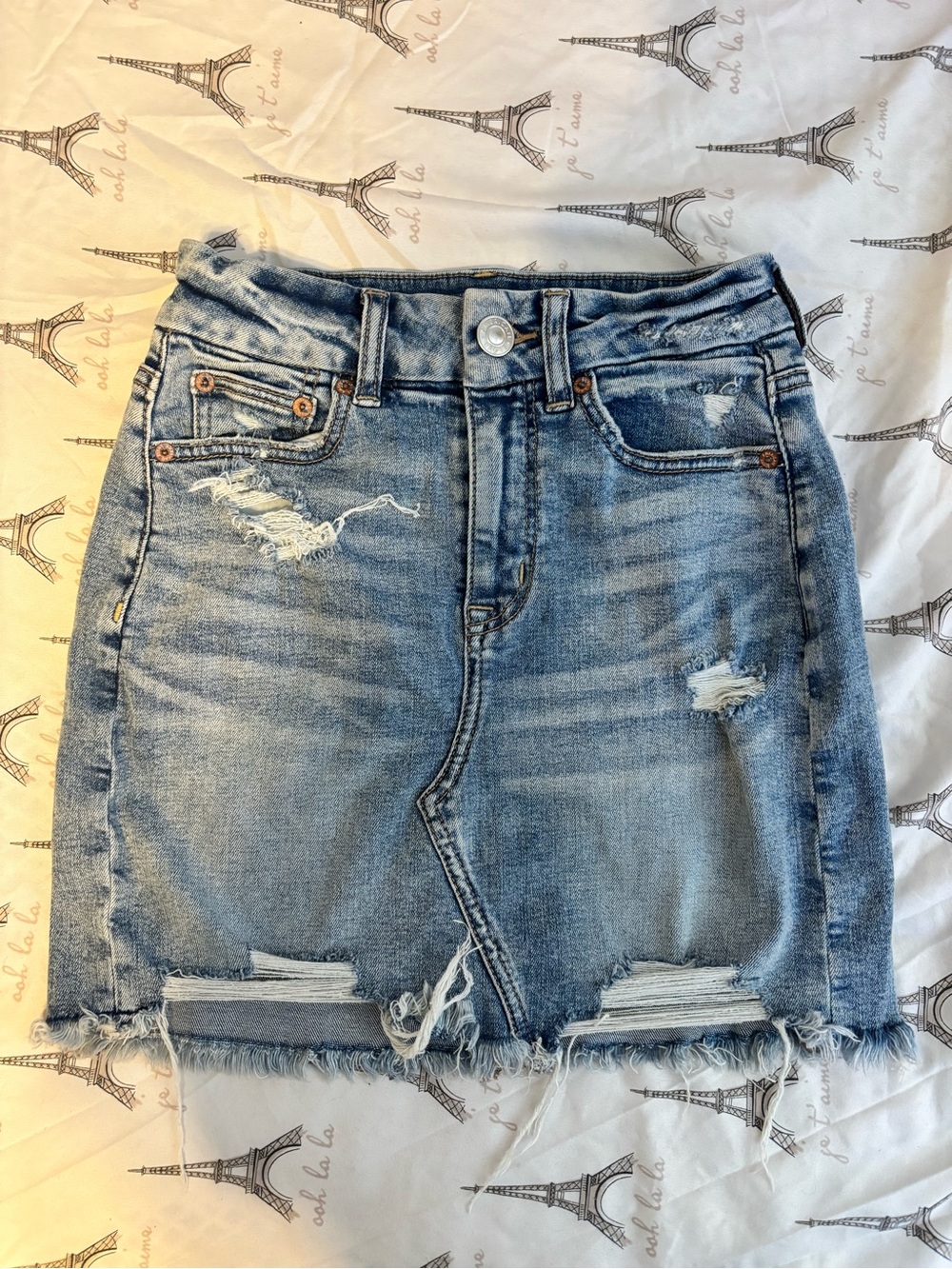 American Eagle Outfitters Light Blue Distressed Denim Skirt